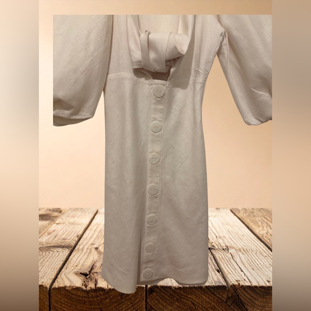 Shona Joy Cream Mini Dress with Front Tie - Picture 5 of 7